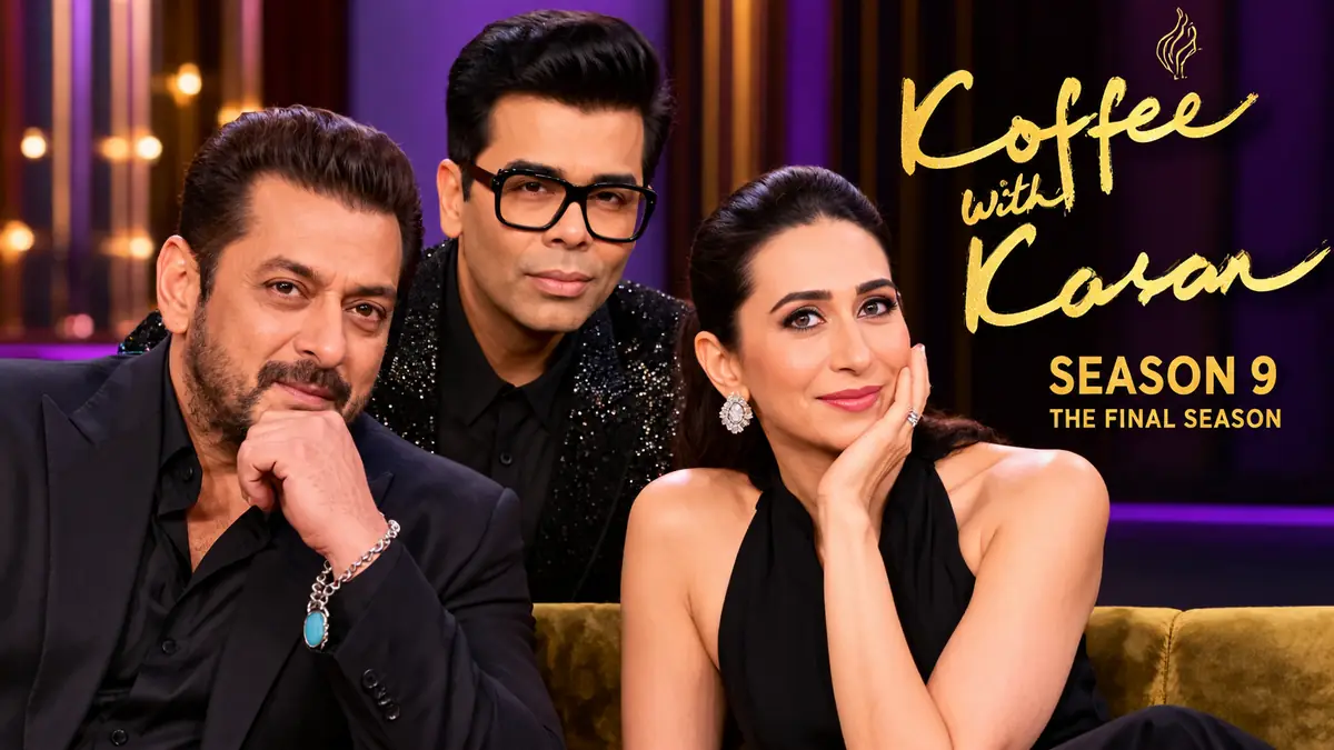 Salman Khan, Karan Johar and Karisma Kapoor in a conceptual Koffee With Karan Season 9 illustration.